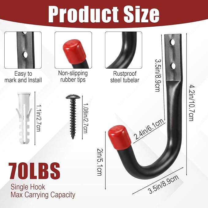 24 Pcs Heavy Duty Garage Hooks 3.5" Iron Utility Hook for Garage Wall Mount | 100LBS Capacity, Kayak Hooks Wall Mount, for Hanging Bikes, Ladder Hook Storage,for Kayak Folding Chairs, Indoor Outdoor Use