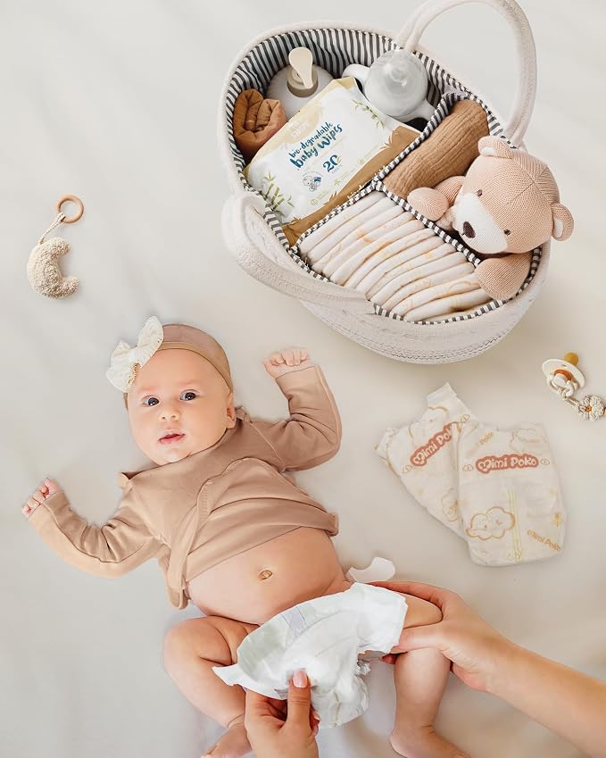 Maliton Baby Diaper Caddy Organizer, Cotton Rope Diaper Caddy Basket, Large Storage Basket for Newborn Boys and Girls, Gift for Baby Shower List, Newborn Essentials | 100% Cotton Rope Baby Caddy, Soft Yet Structured, Nursery, Car & Camping Use, Keeps B...