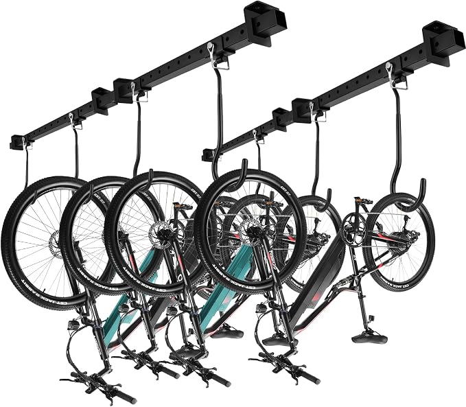 Ceiling Mounted Bike Rack for Garage, Heavy Duty Bike Hangers with Rubber Protective Pad, Adjustable Bike Ceiling Hooks, Bicycle Rack System for Basement, Hanger Garage Home Wall Hooks Hold 4-8 Bikes