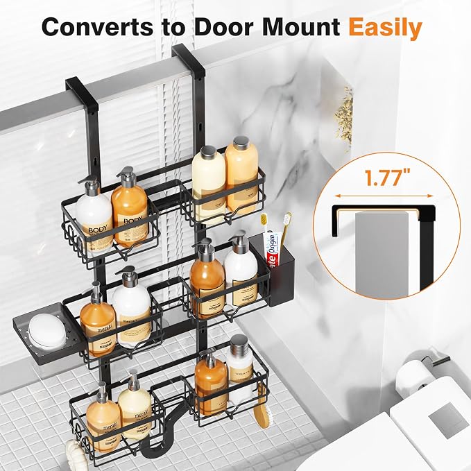 Shower Caddy Hanging, Adjustable Bathroom Organizer 3 Tier Shelf Rustproof | Over The Showerhead / Door Hanging Shelves, Shower Rack for Inside Shower with Soap Dish, No Drilling Storage