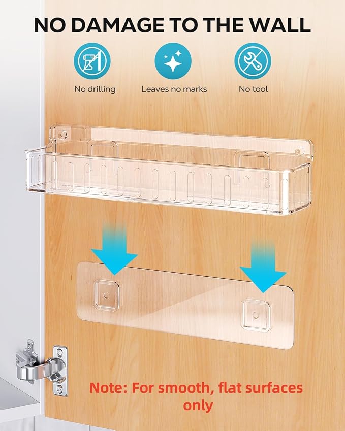 Nieifi Spice Rack Wall Mount, 4 Pack Clear, 2" Depth, Screw/Adhesive | Wall-Mounted with Removable Hooks Saves Counter Space, Fits 2" Deep Jars, Ideal for Kitchen Cabinets, Pantry Doors, and RVs.