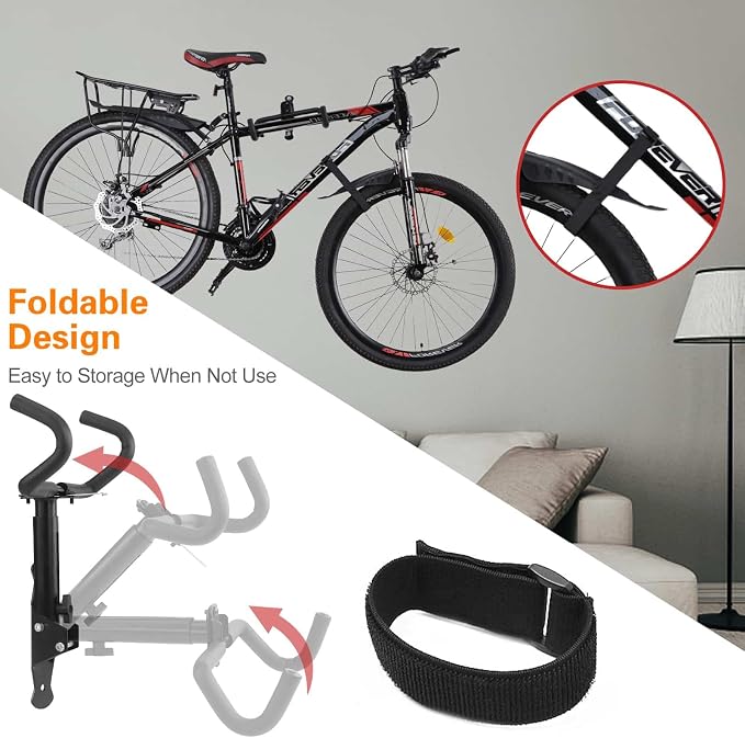 Cyfie Bike Wall Mount, Horizontal Garage Storage Bike Rack Hanger, Indoor Bicycle Holder Hook for Hanging Mountain Road Hybrid Bikes in Apartment Home