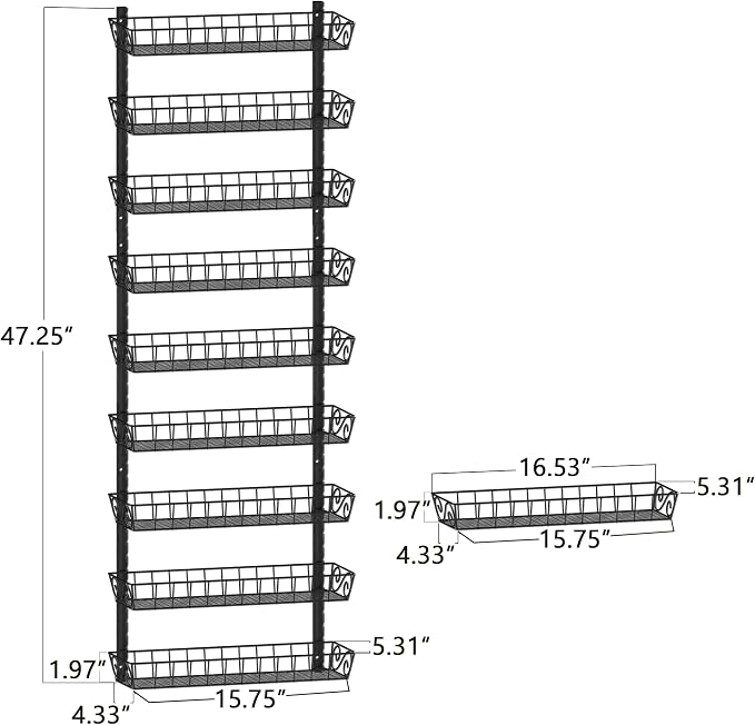 SWOMMOLY Wall Mount Spice Rack Organizer, 9-Tier Adjustable Dual-Use Shelf | Hanging Spice Rack Organizer, Kitchen Pantry Cabinet Storage Holder for Spices, Mason Jars, Bottles & Cans, Black