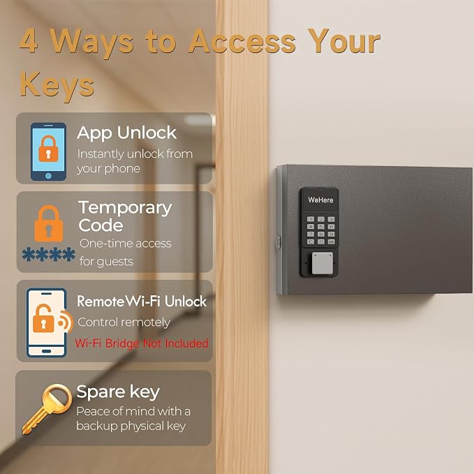 24 Key Lock Box Smart Key Organier Cabinet with Keypad & App for Office | Wall Mounted Lockbox use App, Custom & One Time Password, WiFi (Need W100 Bridge) Unlock for School, Office, Fleet, Hotel