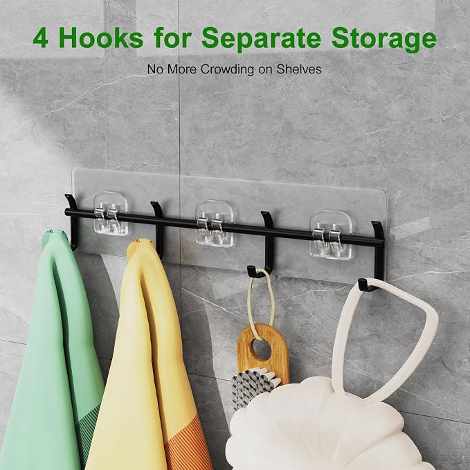 Adhesive Shower Caddy Shower Shelves Bathroom Organizer and Storage | 6 Pack，Rustproof，No Drilling，with Soap Holder，Clear，Acrylic， Large Capacity，Removable and Reusable，Plastics，Wall-Mounted