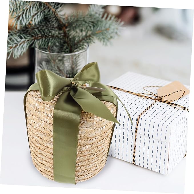 Zerodeko 1Set Hand Woven Round Braided Storage Basket Vintage Rustic Decorative Basket for Living Room Multi Functional Woven Box for Organizing Cosmetics Books and More
