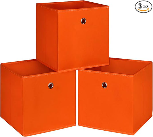 Foldable Storage Cubes Bins ,11 Inch Cloth Storage Cube Fabric Storage Box Cubes Organizer Baskets with Dual Handles for Home Organizer Set of 3 (Orange)