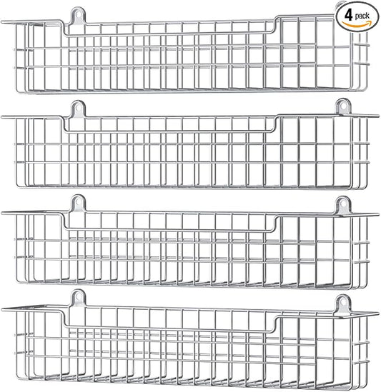 Spice Rack Wall Mount, 4-Pack Seasoning Organizer for Kitchen Storage Organization, Spice Holder Shelf Saving Space for Cabinet, RV, Pantry, Silver