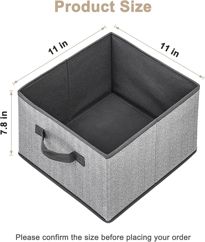 Storage Baskets, 11-Inch Woven Fabric Bins, Storage Cubes with Reinforced Handles, Organizer Bins for Closet Shelves, Foldable, for Toys, Clothes (4PCS/Grey-11*11*7.8inch)