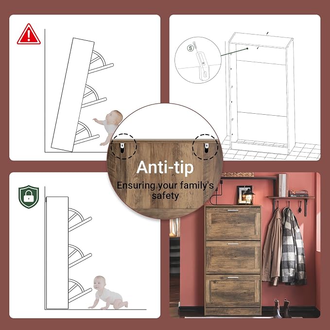 Haotian Shoe Cabinet Storage for Entryway | Narrow Shoe Cabinet with Three Flip Drawers to Save Space, Shoe Rack Cabinet for Entrance Hallway (Natural)
