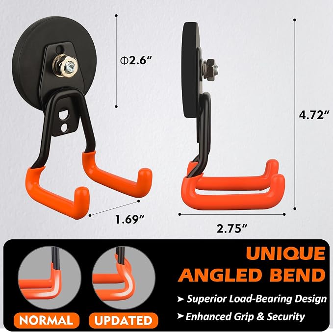 MUTUACTOR Updated Strong Magnetic Hooks Heavy Duty,20lbs Anti-Scratch Powerful Garage Magnet Hook,2PCS Anti-Slip Magnetic Tool Hooks for Organizing Cordless Impact Drivers Garden Shovel Tool Box