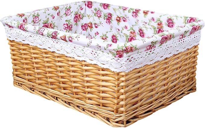 rismart Handmade Wicker Storage Baskets Woven Decorative Organizing Bins for Bedroom Bathroom Shelf Gold