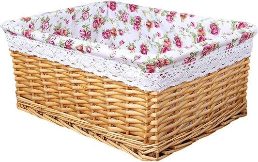 rismart Handmade Wicker Storage Baskets Woven Decorative Organizing Bins for Bedroom Bathroom Shelf Gold