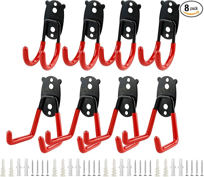 Garage Hooks Heavy Duty, Medium Square Hooks Set Wall Mount, Anti-Slip PVC Coated Steel Utility Storage Organizer for Hanging Ladders, Bikes, Garden Tools and Hoses 8 Packs
