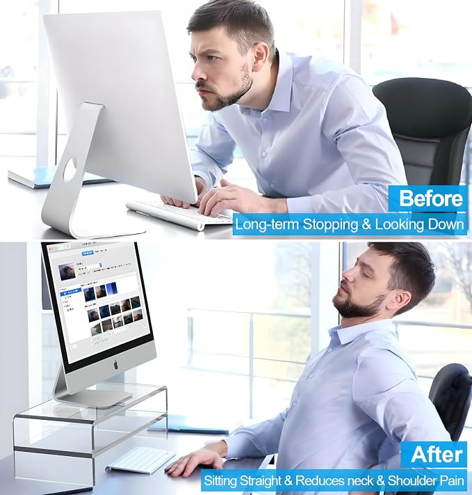 Egchi Acrylic Monitor Stand,2 Tiers Computer Monitor Riser(18x8x5.5 inches),Computer Stand/Monitor Riser for Office,School,Home,Laptop Stand Desktop Stand for Keyboard Storage&Printer TV Screen | Computer Stand, Monitor Riser, for Office,School,Home,La...