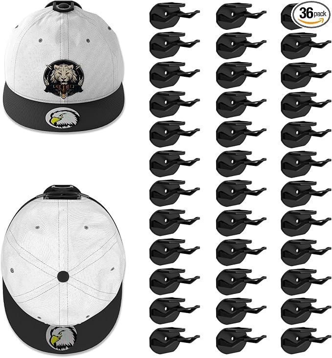 Niunuerga 36 Pack Adhesive Hat Hooks for Wall, Super Strong Hat Rack for Baseball Caps, Minimalist Hat Organizer Display for Home Decor, Hat Hangers Holder for Wall, Door, Closet, No Drilling (Black)