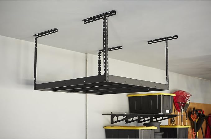 Klutch Overhead Garage Storage Rack, Adjustable Height, 350-Lb. Capacity | 48in.L x 48in.D x 23-37in.H, Accessible organization, Garage and workshop storage, Easy inventory visibility