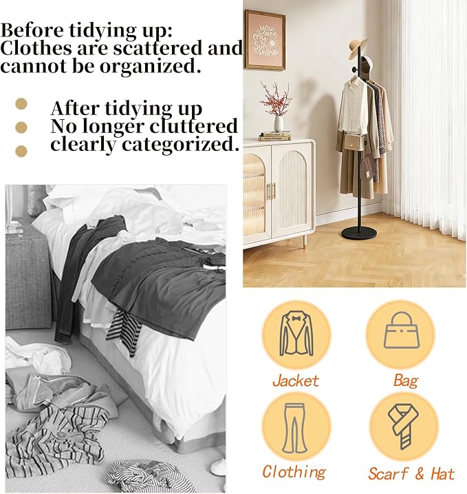 coat rack freestanding coat tree Marble base 3 height options metal coat rack jacket coat bag perchero heavy duty coat rack Available for hall office entryway gold coat rack (gold)