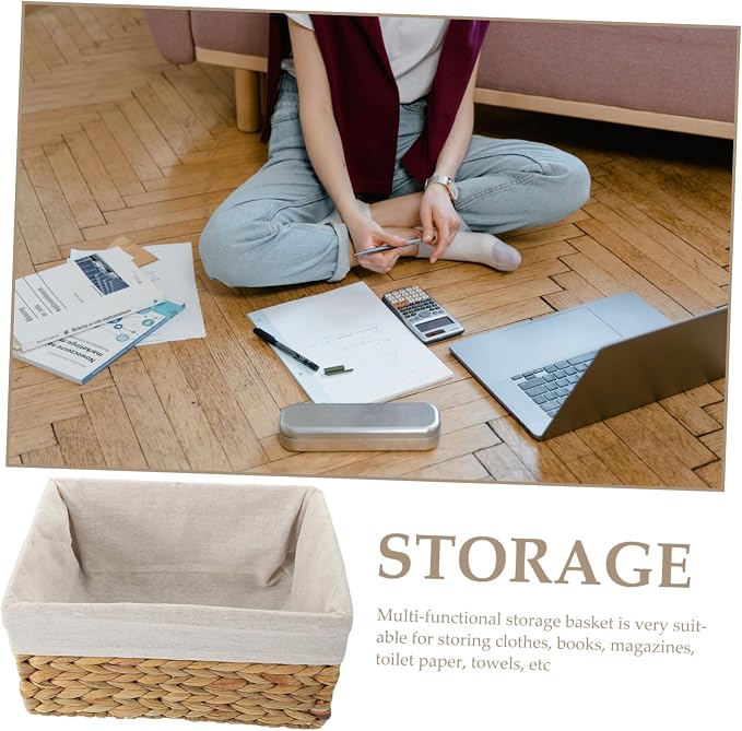 Cabilock Woven Straw Storage Basket for Organizing Sundries Decorative Basket for Bathroom Home Decor Natural Handmade Design for Items Chic Farmhouse Style
