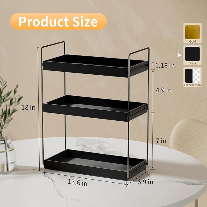 NPPLUS 3 Tier Bathroom Counter Organizer Matte Black Acrylic Tray | Metal Vanity Counter Skincare Shelf, Under Sink Standing Rack, Home Storage Holder For Lotion Makeup Cosmetics Perfume Spice