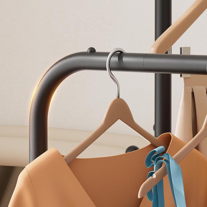 SINGAYE Wardrobe Standing Closet Clothing Rack With Shelf Hanging Clothes | Wardrobe Open Compact Small Metal Garment Hanger Stand Alone Free Standing Black Closet Rack Storage Organizer Heavy Duty