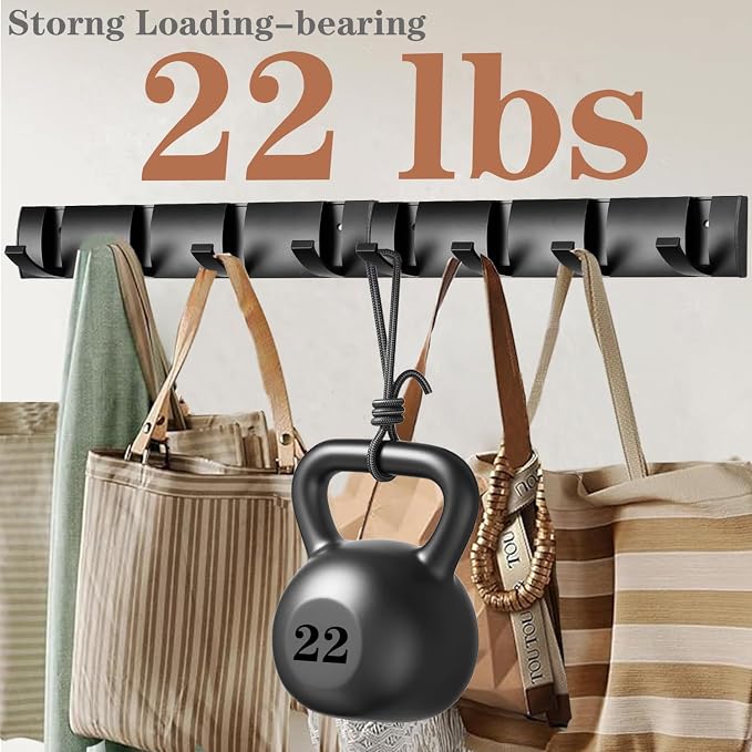 Folding Coat Hooks, Wall Mounted Coat Rack with 8 Retractable Hooks, Heavy Duty Towel Rack for Bathroom Wall Hook for Hanging Clothes Bathrobe, Stainless Steel Coat Hanger for Entryway(Black)
