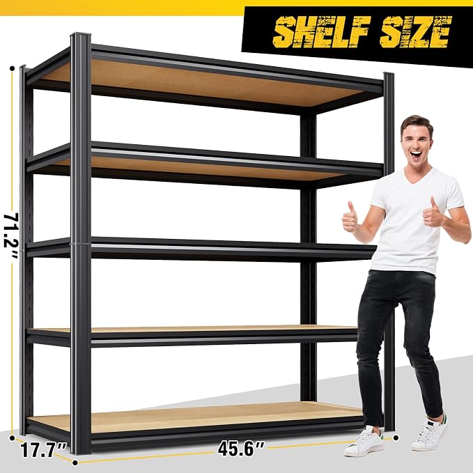 3-Pack Heavy Duty Garage Shelving for Garage, Warehouse & Workshop Organization, 71" H x 45.6" W x 17.7" D 5-Tier Adjustable Metal Storage Rack for Tools, Storage Bins & Bulk Items