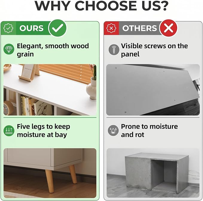 8-Cube Storage Organizer with Doors & 5 Solid Wood Legs, Mid-Century Modern Bookshelf with Seamless Top, Horizontal Cubby Toy Storage for Kids, Sideboard Media Console fits 11" Bins, White