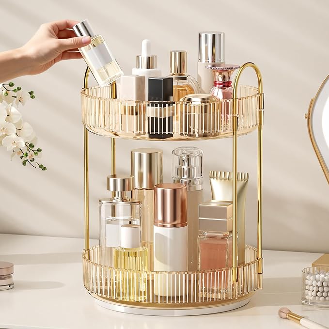 360° Rotating Makeup Organizer, Large Capacity Skincare & Cosmetics Storage | Skincare & Makeup Caddy, Bathroom Counter Organizer, Spinning Storage Tray for Perfume, Dresser, Bedroom, Vanity Countertop