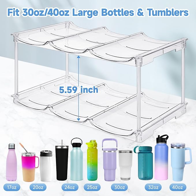 spospo Stackable Water Bottle Organizer for Stanley 40 oz Tumbler | Water Bottle Holder for Cabinet, Pantry Kitchen Organizers and Storage for Stanley Cup Accessories, Tumbler Organizer, 2 Pack