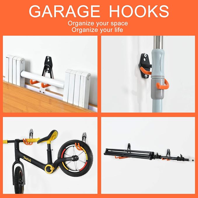 AOBEN Garage Hooks Heavy Duty, Steel Garage Storage Hooks, Utility Tool Hangers and Combinable Wall Mount for Organizing Ladders, Bikes, Hoses, and More Equipment (Small J, 10 Pack)