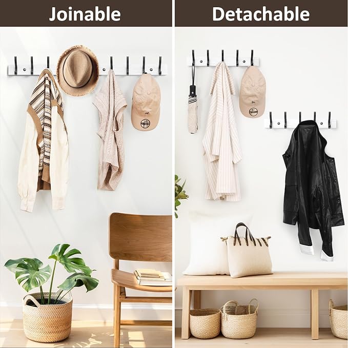 Optish Coat Rack Wall Mount, 16.5 Inches Wood Coat Hooks Wall Mount, Wall Coat Rack with 5 Hooks, Hat Rack Wall Hooks for Hanging Coat, Bag, Towel (1Pack, White)