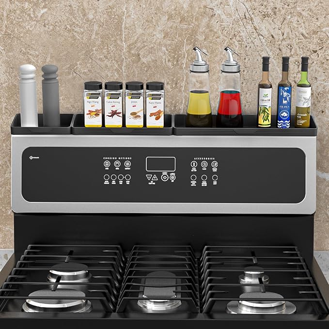 Foeacry Magnetic Stove Top Shelf 30"/24"/20", 3-Piece Silicone Over the Stove Shelf Spice Rack & Spice Organizer — Heat Resistant, No Drill Kitchen Storage Organizer for Gas & Electric Stoves