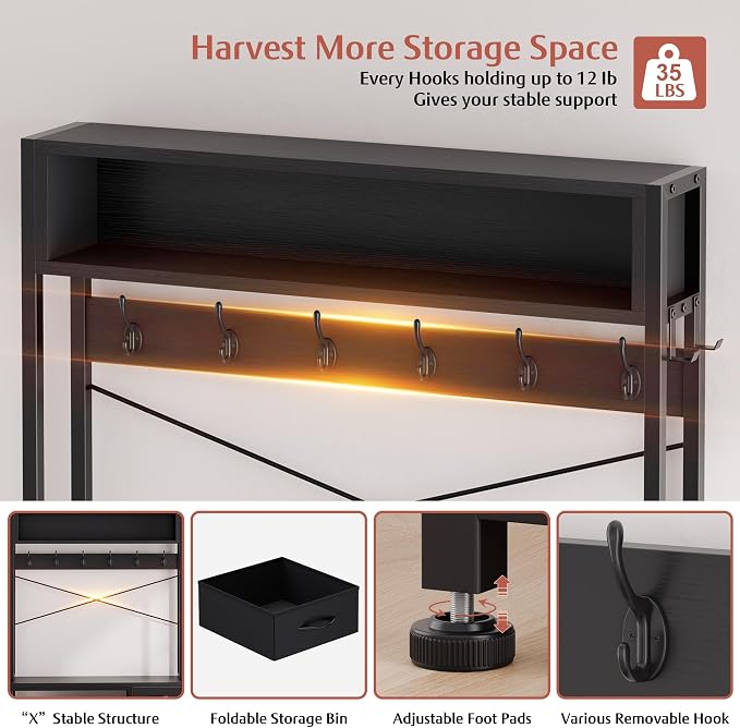 Hall Tree with Bench and 3 Drawers Storage, 39.4" Coat Rack Freestanding