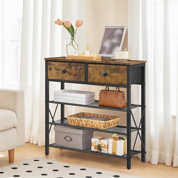 4 Tier Shoe Rack, Large Capacity Shoe Storage Organizer, Metal Shoe Shelf with Drawer and Wooden Top, for 16 Pairs of Shoes, for Entryway, Closet, Rustic Brown and Black SS24BR