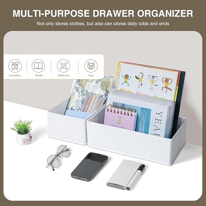 DIMJ Drawer Organizers - Set of 8 Fabric Closet Organizers and Storage, Drawer Dividers for Baby Clothes, Socks, Belt, Tie (Pink)