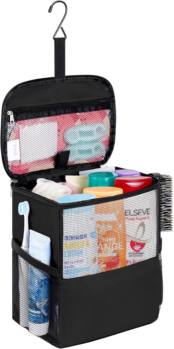 Lifewit Shower Bag Mesh Shower Caddy Portable College Dorm Room Essentials Tote Bag for Bathroom, Gym, Travel, Camping Quick Dry Hanging Shower Organizer Basket Toiletry Bag, Medium, Black