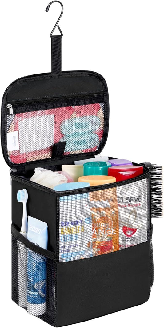 Lifewit Shower Bag Mesh Shower Caddy Portable College Dorm Room Essentials Tote Bag for Bathroom, Gym, Travel, Camping Quick Dry Hanging Shower Organizer Basket Toiletry Bag, Medium, Black