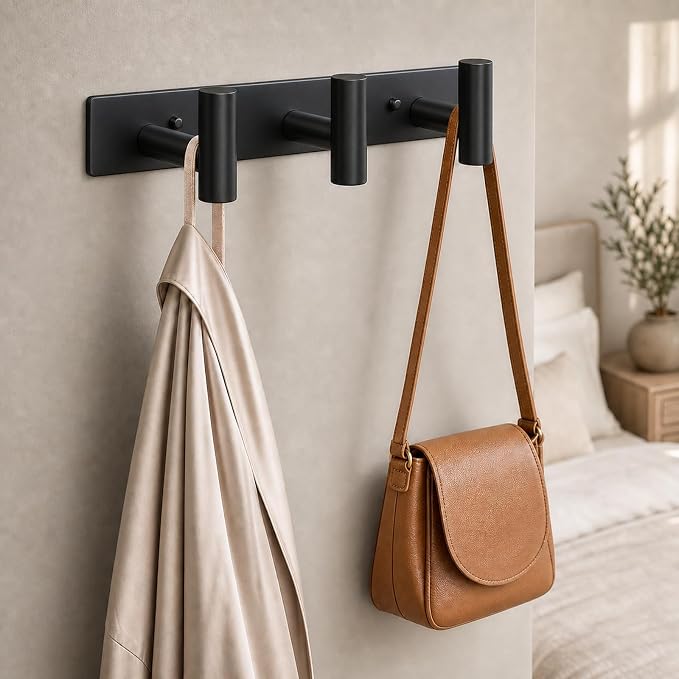 Coat Rack Wall Mounted-3 Hooks,Heavy Duty Stainless Steel Wall Hooks for Towel Coat Bag, Hat Rack Coat Hanger Coat Hooks Towel Racks for Bathroom Entryway Kitchen Hotel Office (Black, 2 Packs)