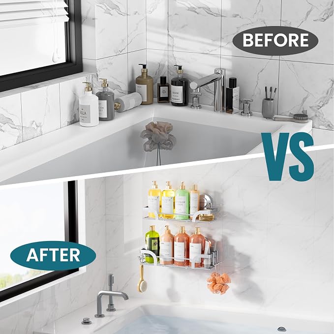 TAILI Shower Caddy Suction Cup 2 Pack, Heavy Duty Bathroom Basket, Bath Shelves for Inside,Stainless Steel Shower Holder for Bathroom Storage & Home Decor