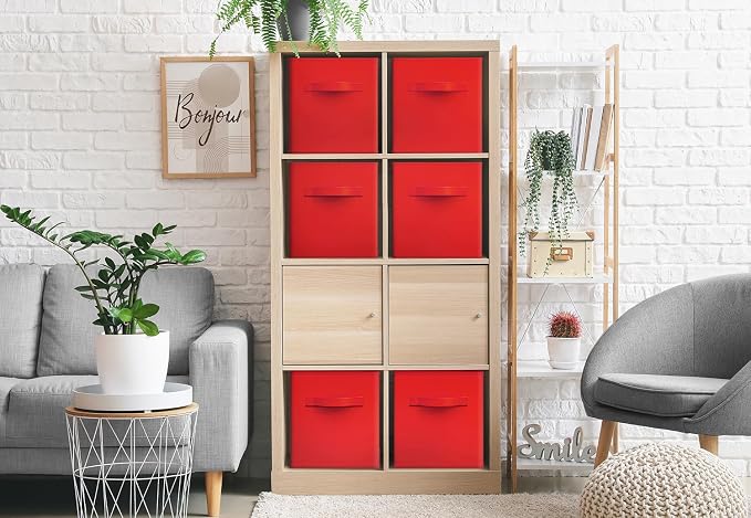Sorbus Foldable Storage Cubes - 6 Fabric Baskets for Organizing Pantry, Shelf, Toy Box, Cubby, Closet Organizer - 11 Inch Collapsible Closet Organizers and Storage Bins - Red Storage Cubes with Handle