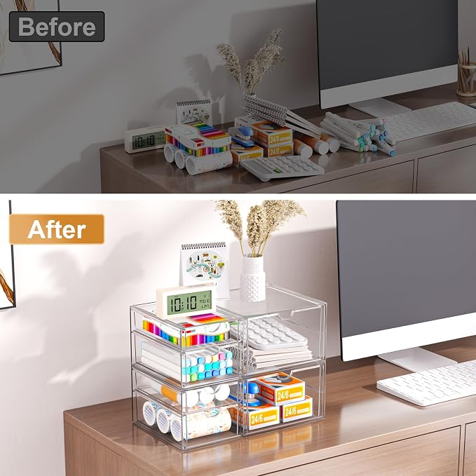 Stackable Storage Drawers, Acrylic Organizers,7 Drawers | Makeup Organizer, Bathroom Organizers and Storage, Plastic Bins for For Vanity, Undersink, Pantry