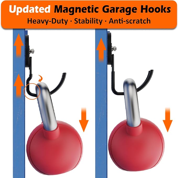 MUTUACTOR Updatde Magnetic Hooks,40lbs 2Packs Strong Magnetic Hooks Heavy Duty,Anti-Scratch Heavy Duty Double Metal J-Hook for Organizing Cordless Impact Drivers Trailer Cord Garden Shovel Tool Box