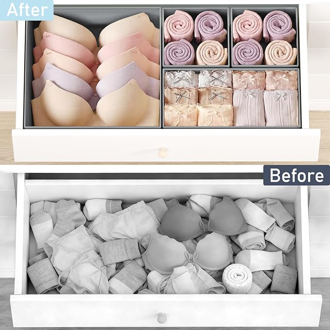 DIMJ Drawer Organizer Clothes, 30 Pack Dresser Organizer, Foldable Closet Organizers and Storage, Fabric Dresser Bins, Drawer Dividers for Nursery, Baby Clothes, Underwears, Sock,Gray