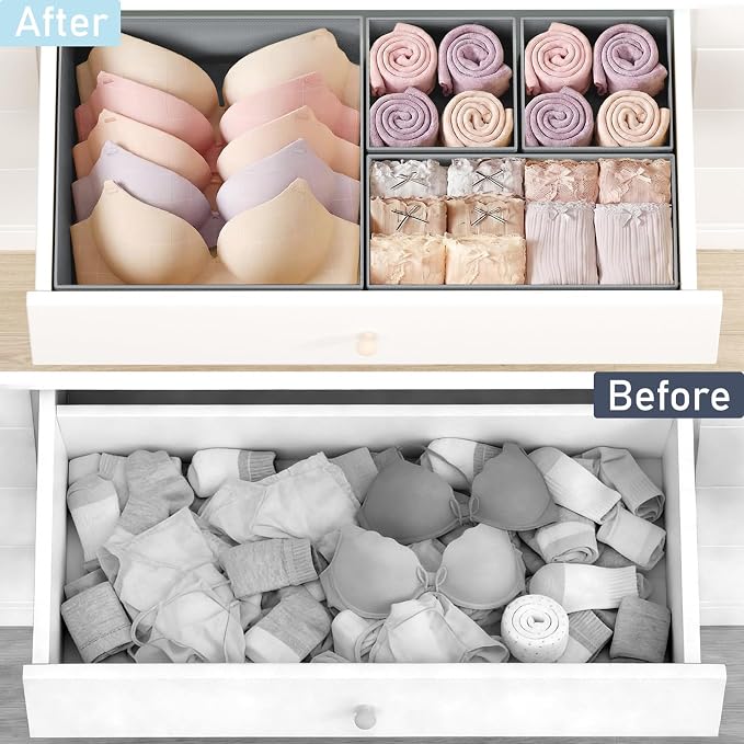 DIMJ Drawer Organizer Clothes 28 Pack - Foldable Baby Organizers and Storage & Closet Organizers for Bedroom, Closet - Nursery Organization Dresser Dividers for underwear, Sock,Bra, Belt, Tie,Gray