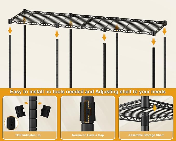 E14C Heavy Duty Closet Organizer System，Freestanding Clothing Racks for Hanging Clothes，Adjustable Garment Rack 58" W × 16" D × 77" H Hold 860 lbs，Black Rack with Black Dustproof Cover