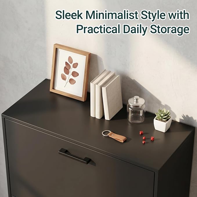 Shoe Cabinet with 3 Flip Drawers, Narrow Freestanding Shoe Organizer, Hidden Slim Shoe Storage Cabinet for Entryway, Hallway, Living Room, Black