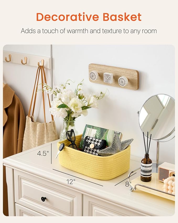 KALLAX Small Woven Storage Basket for Organizing, 12 x 8 x 4.5 inch, 3 Pack | Shelf baskets for closet organization, toy storage and home decor, Perfect as empty gift baskets for holidays, Yellow
