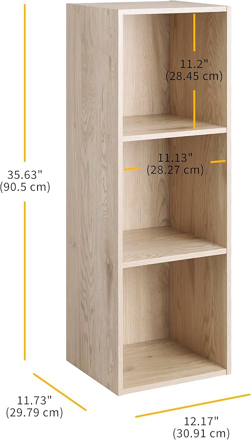 Whitmor Bookcase Storage Organizer, 3 Tier Stackable MDF Bookshelf, Open Storage Display Shelf