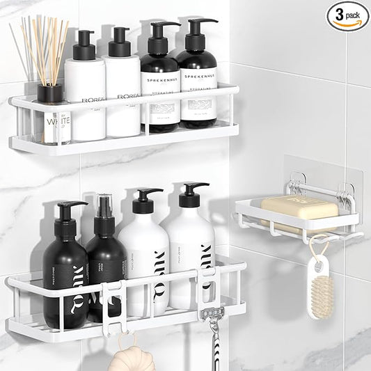 YASONIC Shower Caddy Adhesive, Rustproof Shower Organizer with Soap Holder, Large Capacity Shower Shelves for Inside Shower, No Drilling Bathroom Organizers and Storage for Home Decor（3 Pack White）
